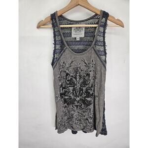 Maurices Premium Gray Blue Beaded Sequin Tank Top Sz M Scoop Neck Y2K